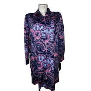 New Lauren Ralph Lauren Women Navy Pink Paisley Cotton Button Sleep Shirt L NWT